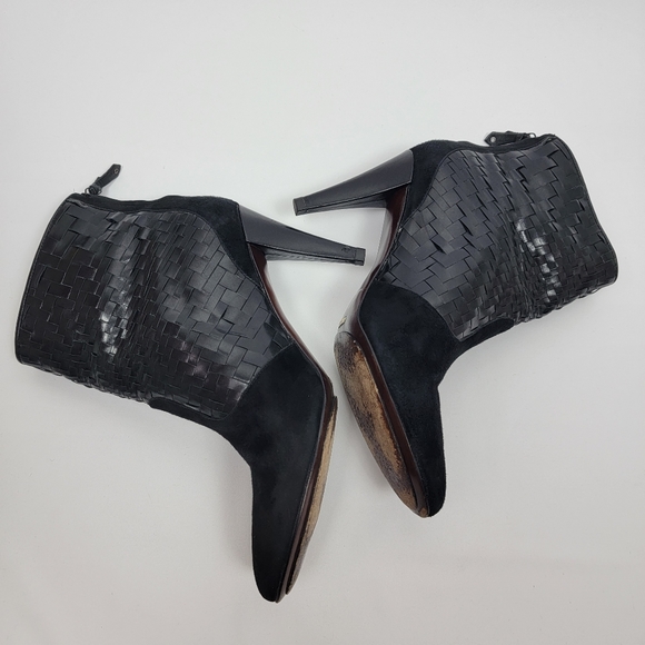 Cole Haan Women's Black Leather Suede Woven Ane Boots Booties Basket Weave 8B. - Picture 7 of 12